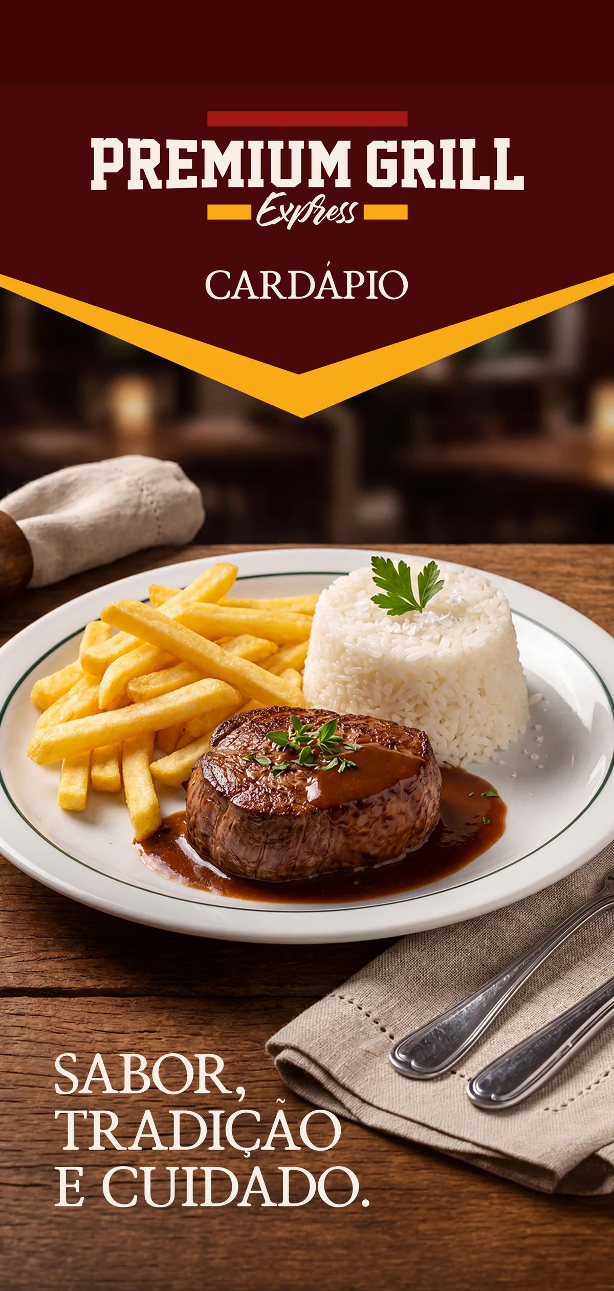 Capa do cardápio do Premium Grill Express